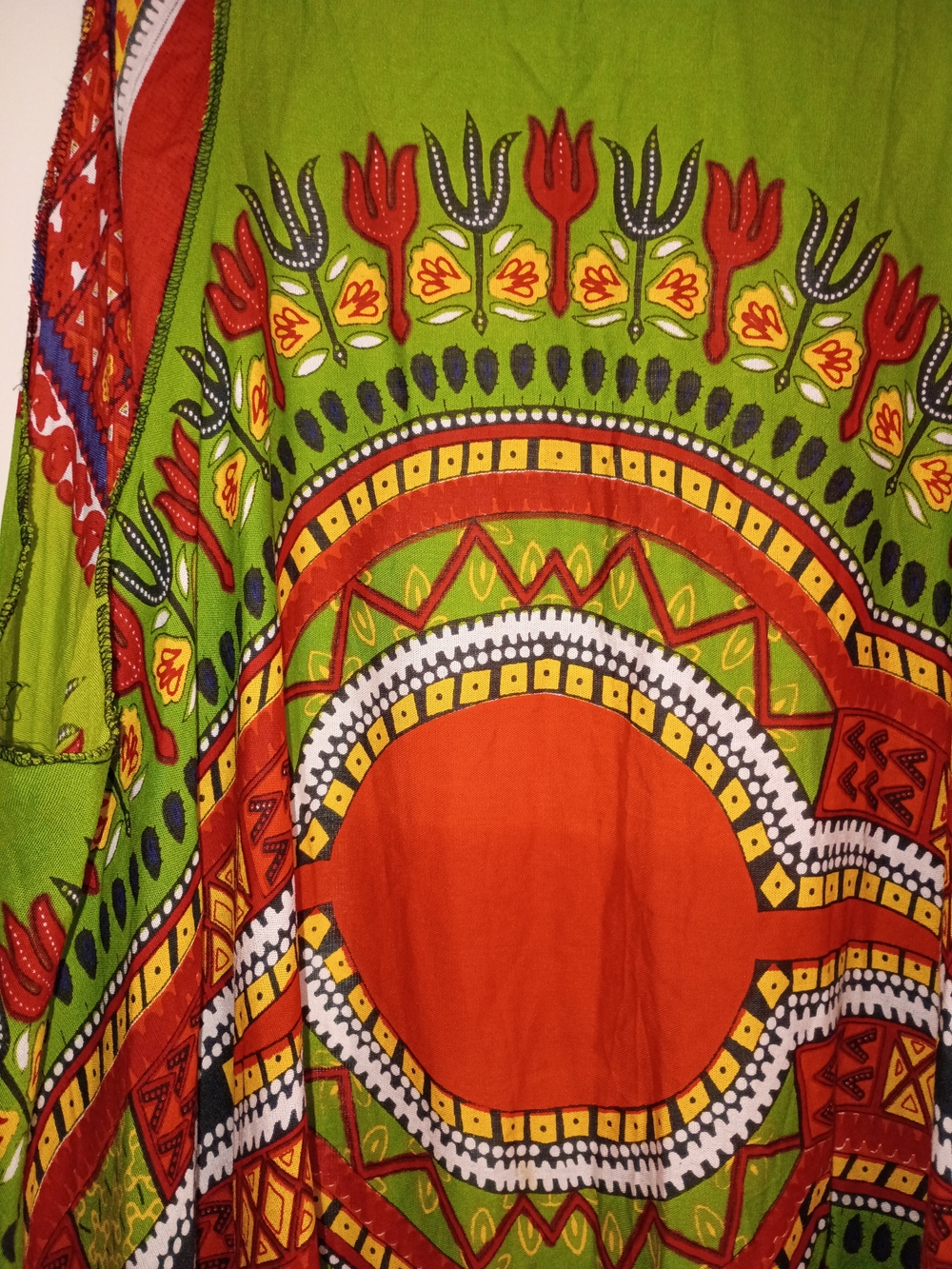 Vibrant Green and Dark Orange Ethnic Print Sleeveless Open Front Cover Up - Picture 7 of 8